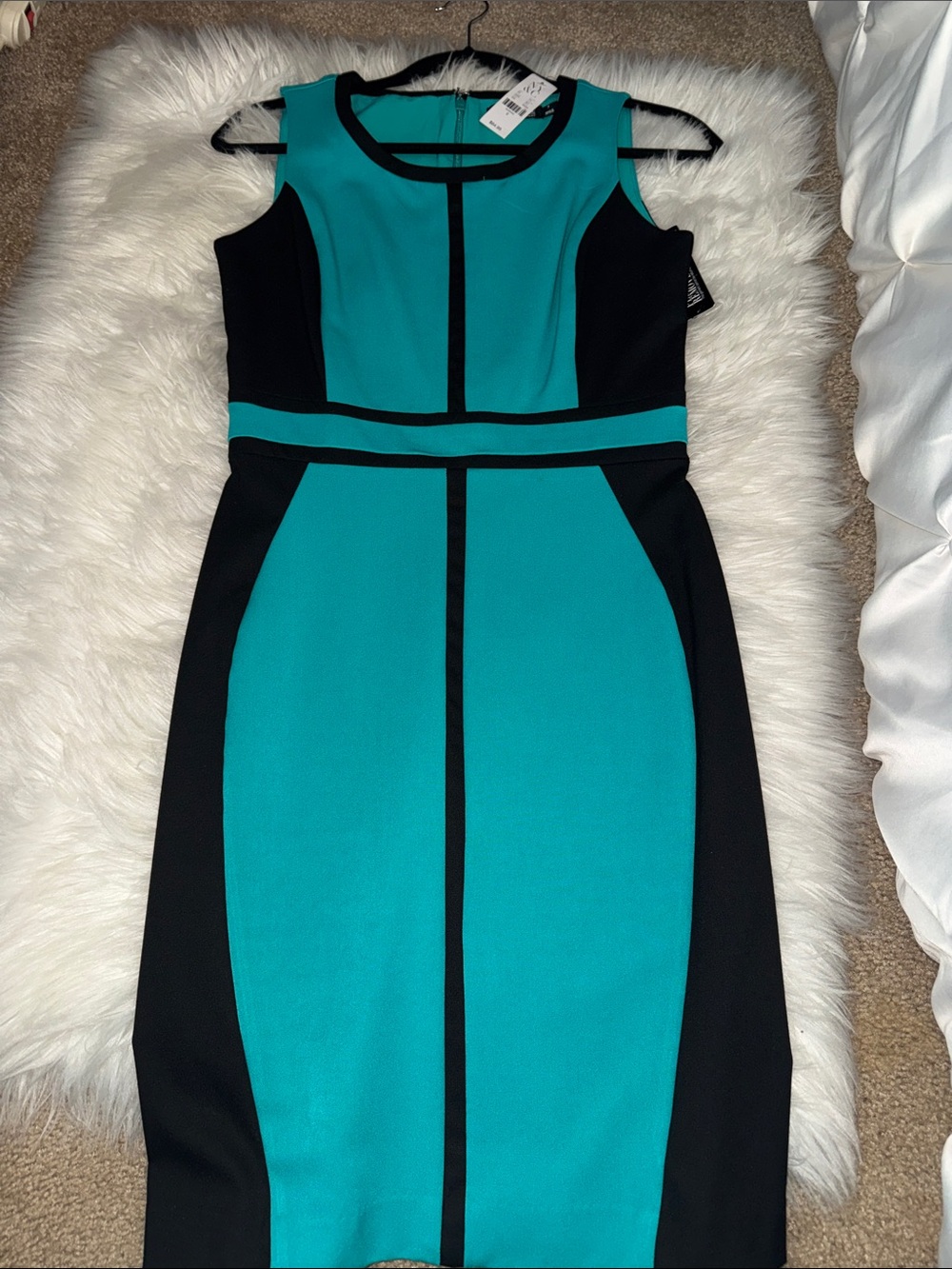 New York & Company Teal and Black Colorblock Sheath Dress with Contrast Trim